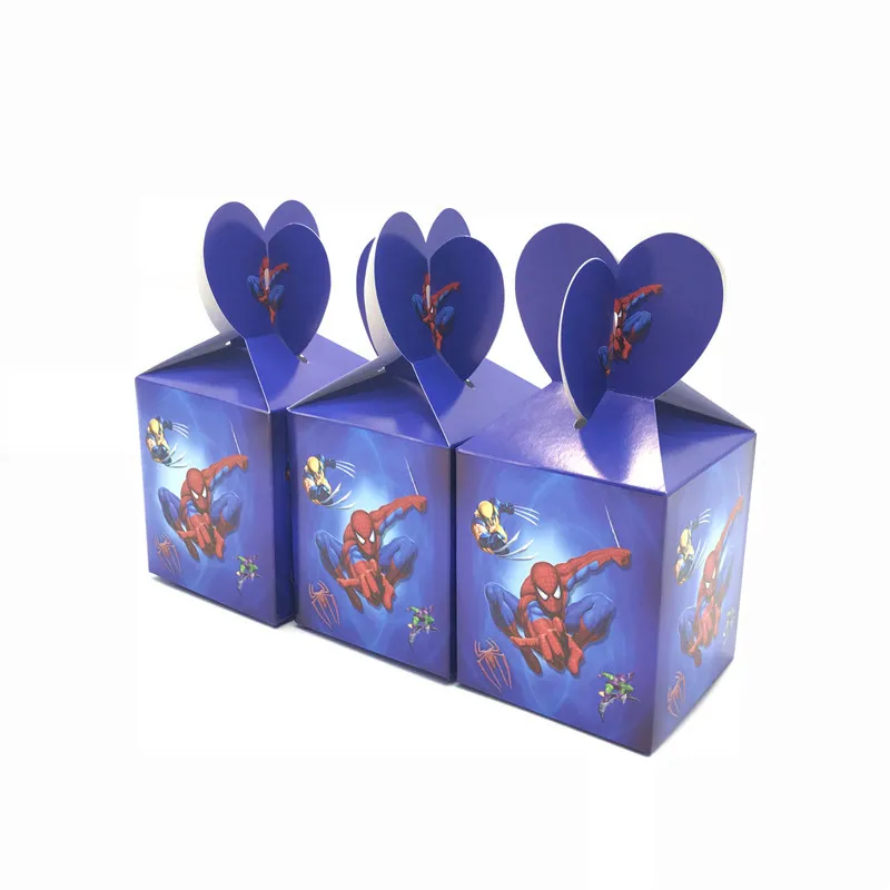 

Spider-Man Theme 12pcs/lot Festival Wedding Spider-Man Gift Box Paper Box Boys Happy Birthday Party Disposable Candy Box Supply