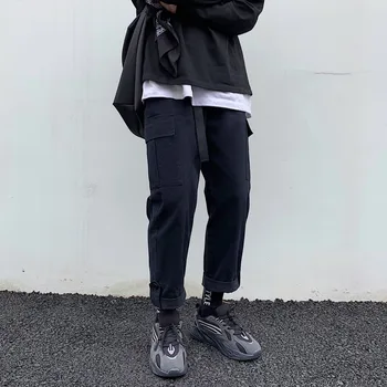 

2019 Summer Men's Fashion Cotton Casual Pants Male Trousers Active Elastic Cargo Pocket Loose Black Joggers Sweatpants M-2XL