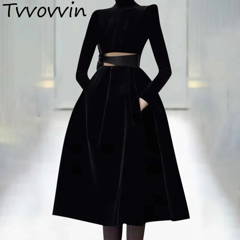 

Evening Party Dresses Women Turtleneck Long Sleeve Bowknot Hollow Out Dress Female Plus Sizes 2019 Spring Fashion L504