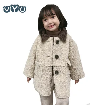 

Fashion Korean Style Kids Girls Coat Thicken Warm Wool Jacket Long Sleeved Faux Fur Fleece Outwear Children Winter Clothes