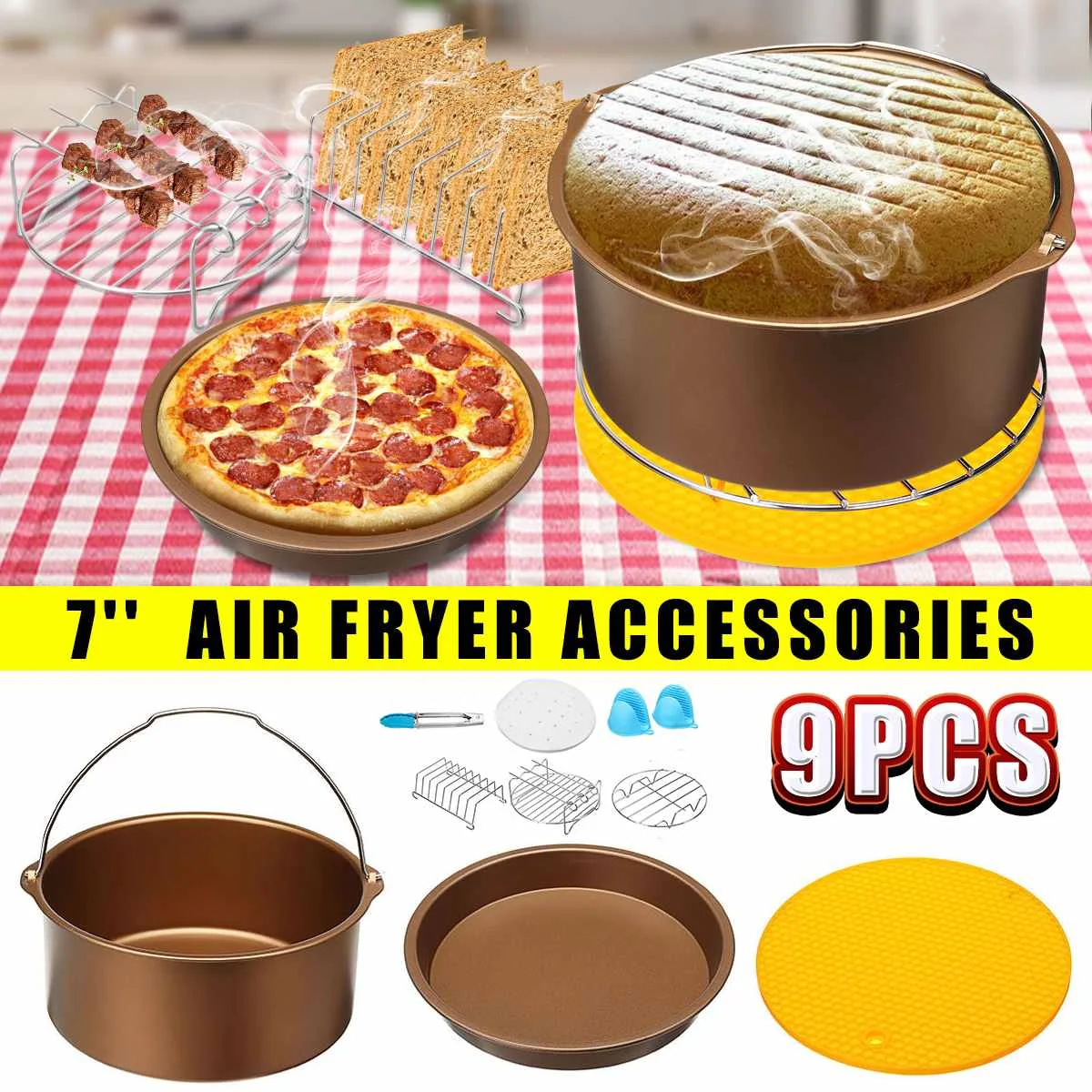 

9pcs/set 7" Air Fryer Accessories Cake Pizza Bread Baking Pan Kit For 3.2qt-5.8q Air Fryer Kitchen Cooking Tools Drop Shipping