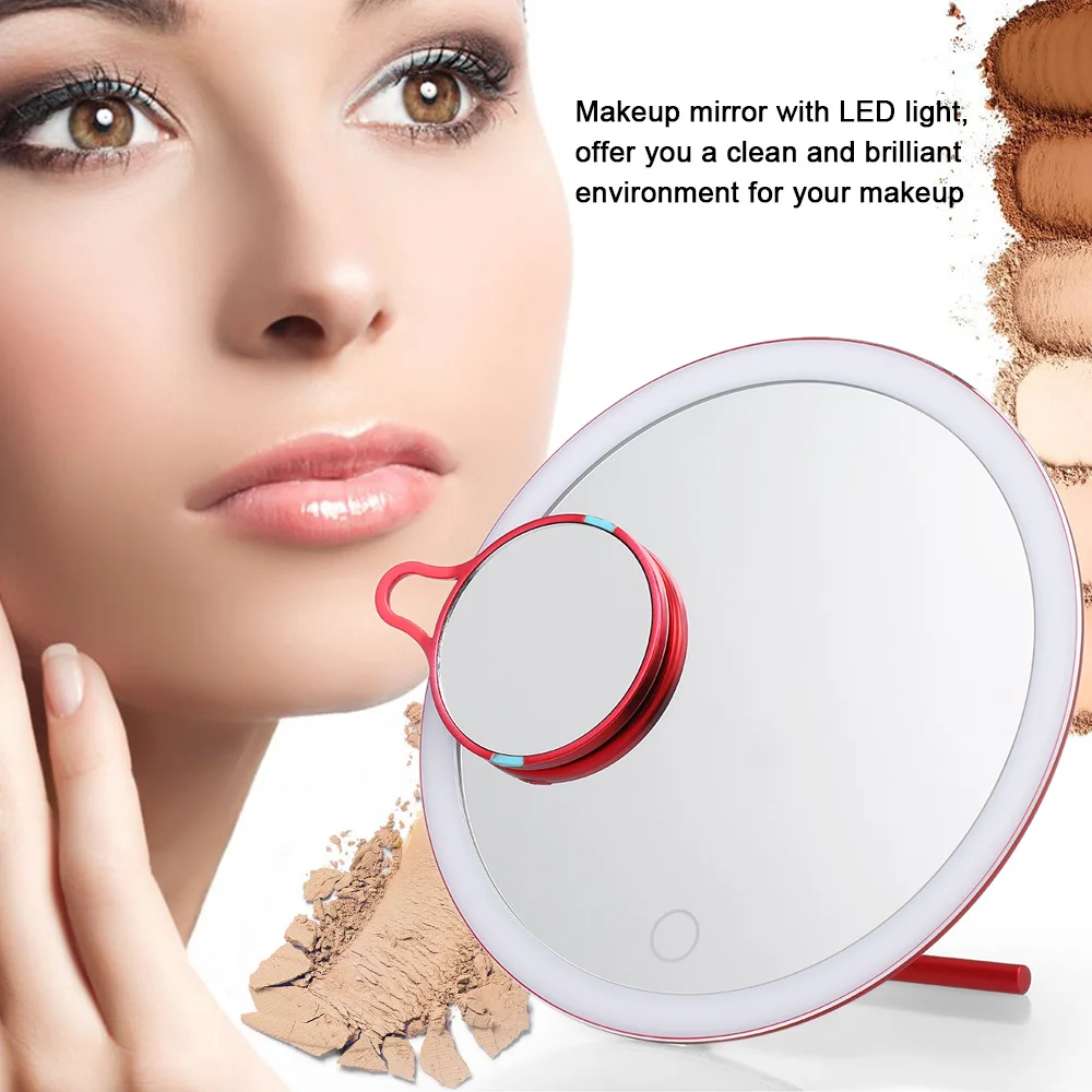 

LED Lighted Makeup Mirror with Stand Desk Cosmetic Mirror USB Rechargeable Cosmetics Make up Tool with 3X Magnifying Mirror New