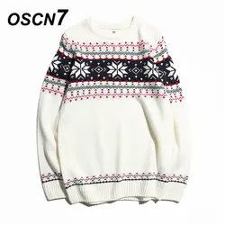 OSCN7 Зима 2 цвета Национальный стиль Вязаный пуловер свитер для мужчин Harajuku мода Рождество Снежинка вязаный свитер для мужчин LX001M