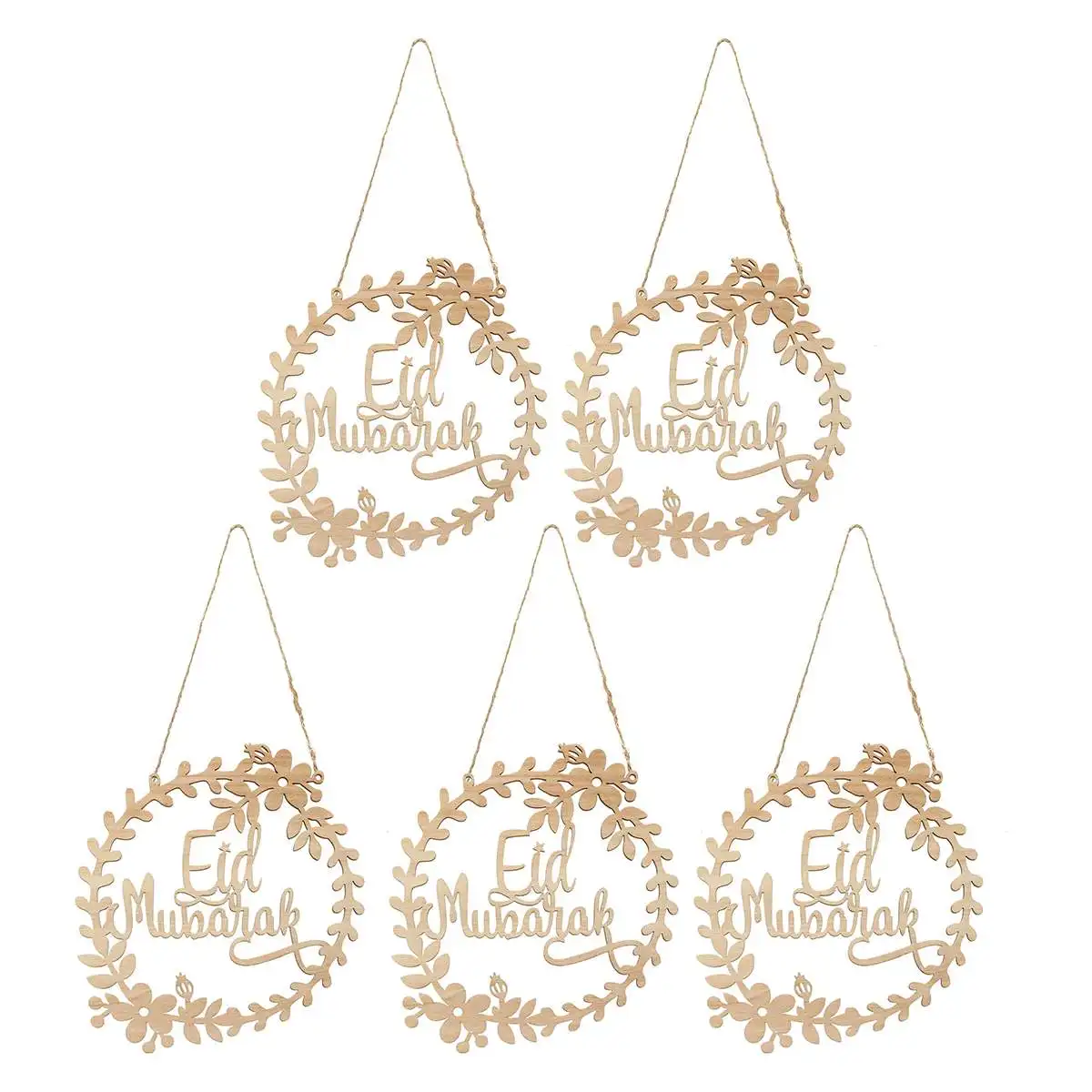 

5pcs Islam Eid Ramadan Mubarak Decorations Wooden Gold Hanging Lantern Baubles Festive DIY Home Decorations New Arrival