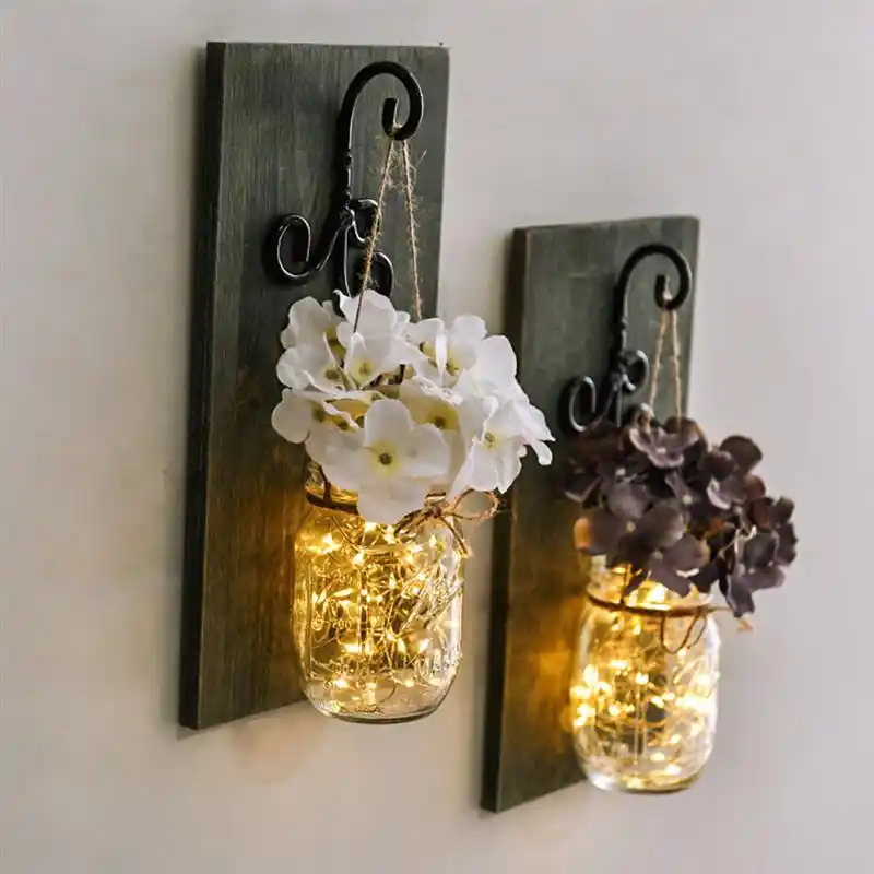 Rustic Wall Sconces Home Light Decor Wrought Iron Hooks Silk Led Light Decor Wrought Iron Hooks Silk Led