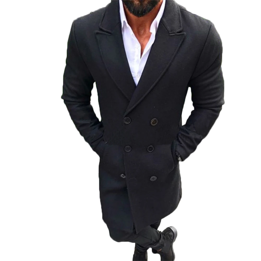 

Autumn Long Wool Coat Men Fashion Turn-down Collar Wool Blend Double Breasted Pea Coat Jacket Men Brand Overcoats