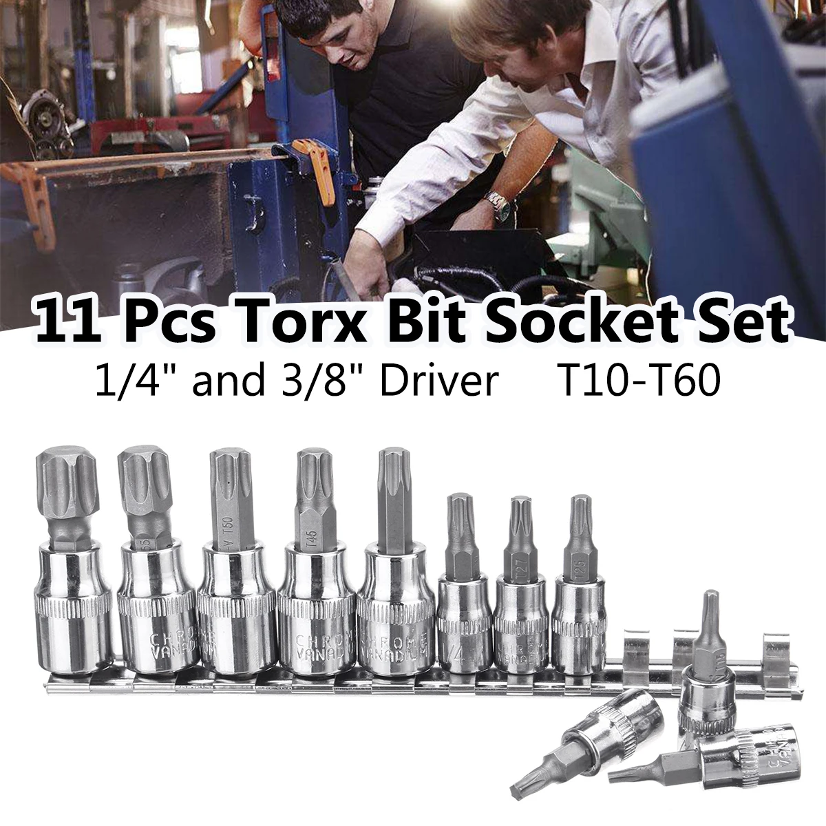 

11Pcs 1/4 Inch 3/8" Security Tamper Proof Torx Hex Star Bit Set Screwdriver Torx Bit Socket Set T10 to T60 Drive Star Tool Bits