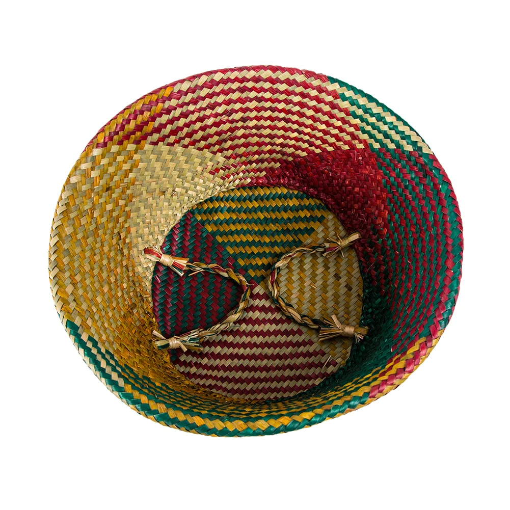 WHISM Seagrass Flower Pot Basket Foldable Straw Hanging Flowerpot Handmade Rattan Storage Laundry Basket Home Garden Planter