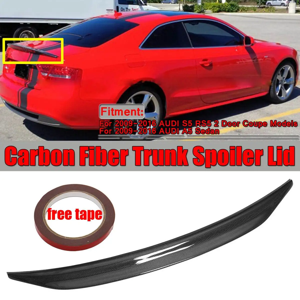 

1x Real Carbon Fiber Car Trunk Spoiler Wing Lid For AUDI S5 RS5 2Dr Coupe A5 2009-2016 Sedan CAT Style Racing Spoiler Wing