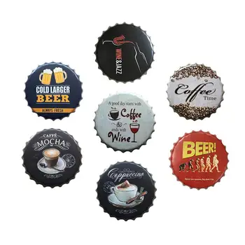 

Beer Cap Shape Retro Iron Painting Coffee Beer Pattern Metal Printing Tin Sign Fresco For Home Bars Cafes Restaurants Wall Decor