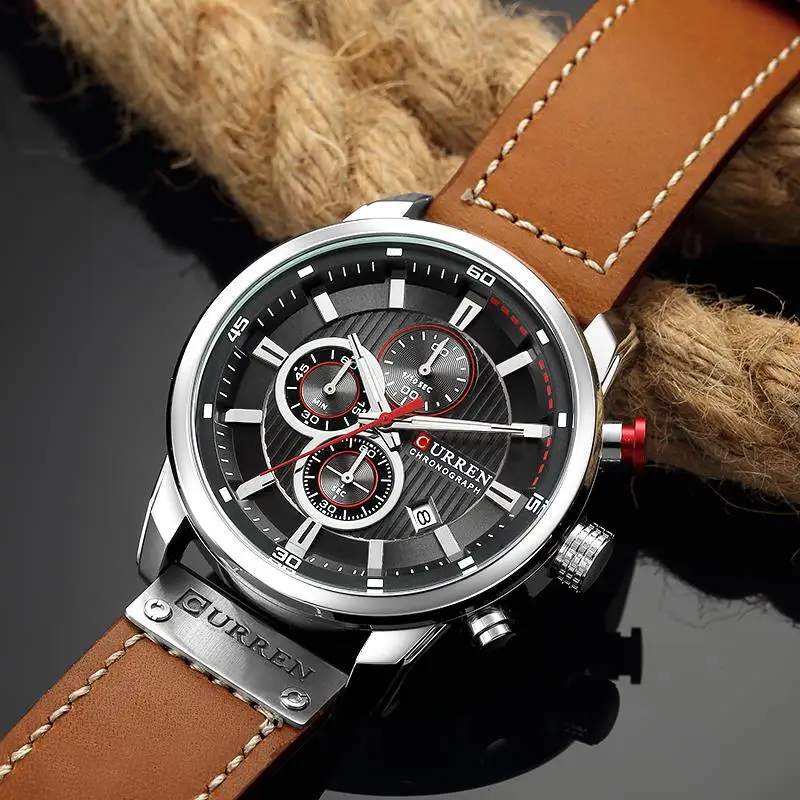 Watches Men Luxury Brand CURREN Chronograph Men Sports Watches Leather Quartz Wristwatch Relogio Ma