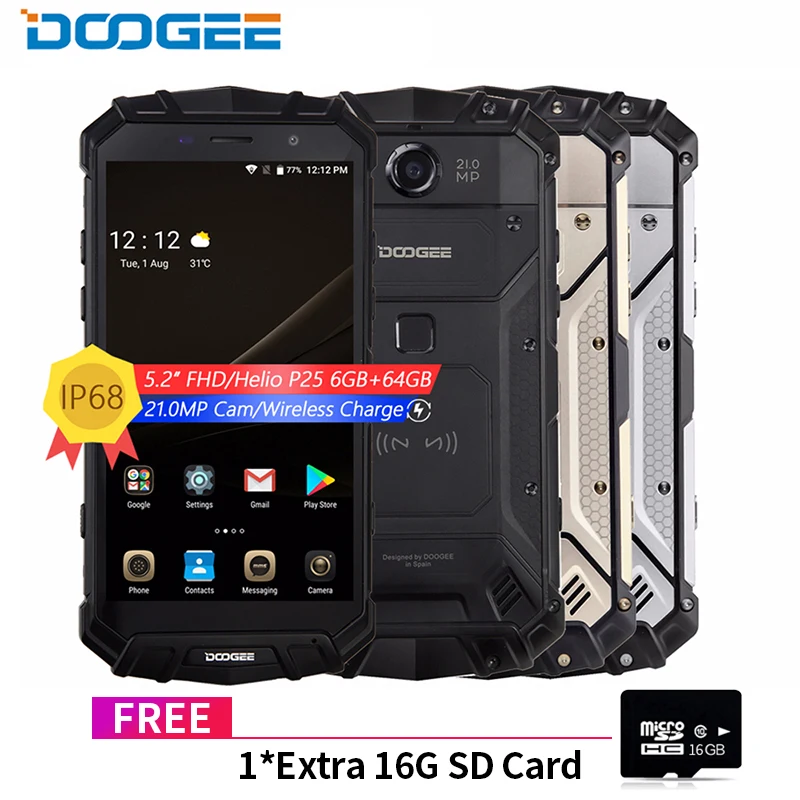 

Real IP68 DOOGEE S60 Wireless Charge 5580mAh 12V2A Quick Charge 5.2&#39&#39 FHD Helio P25 Octa Core 6GB 64GB Smartphone 21.0MP C