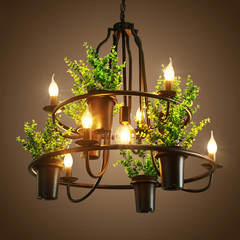 

Loft Style Garden Flower Plant Pot Black Iron Chandelier Personalized Coffee Bar Lamp
