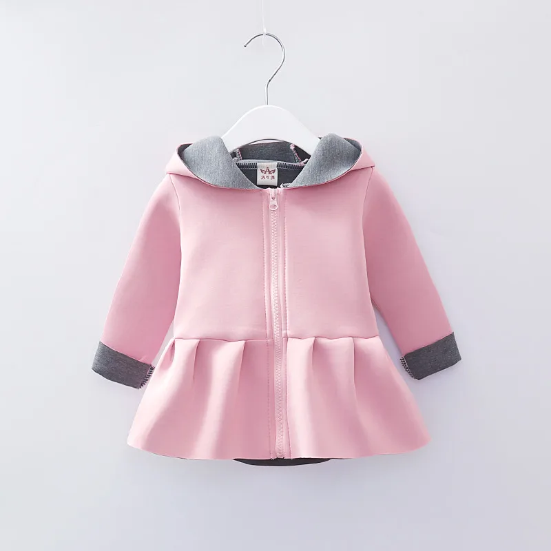 

Toddler Cute Baby Girls Hooded Coat Long Sleeve Rabbit Ears Zipper Gray Pink Winter Jacket Kids Girl Cotton Top Outfit