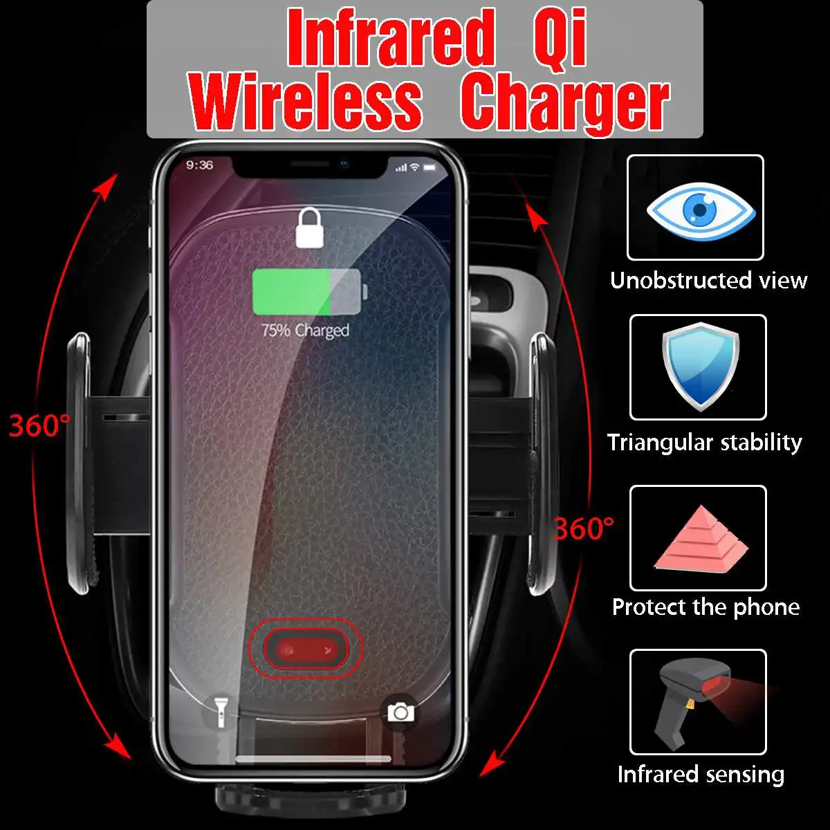 Automatic Infrared Sensor Car Phone Stand Holder QI Fast Wireless Charger For iphone XR XS MAX X 8 Plus For Samsung S8 S9 Note 9