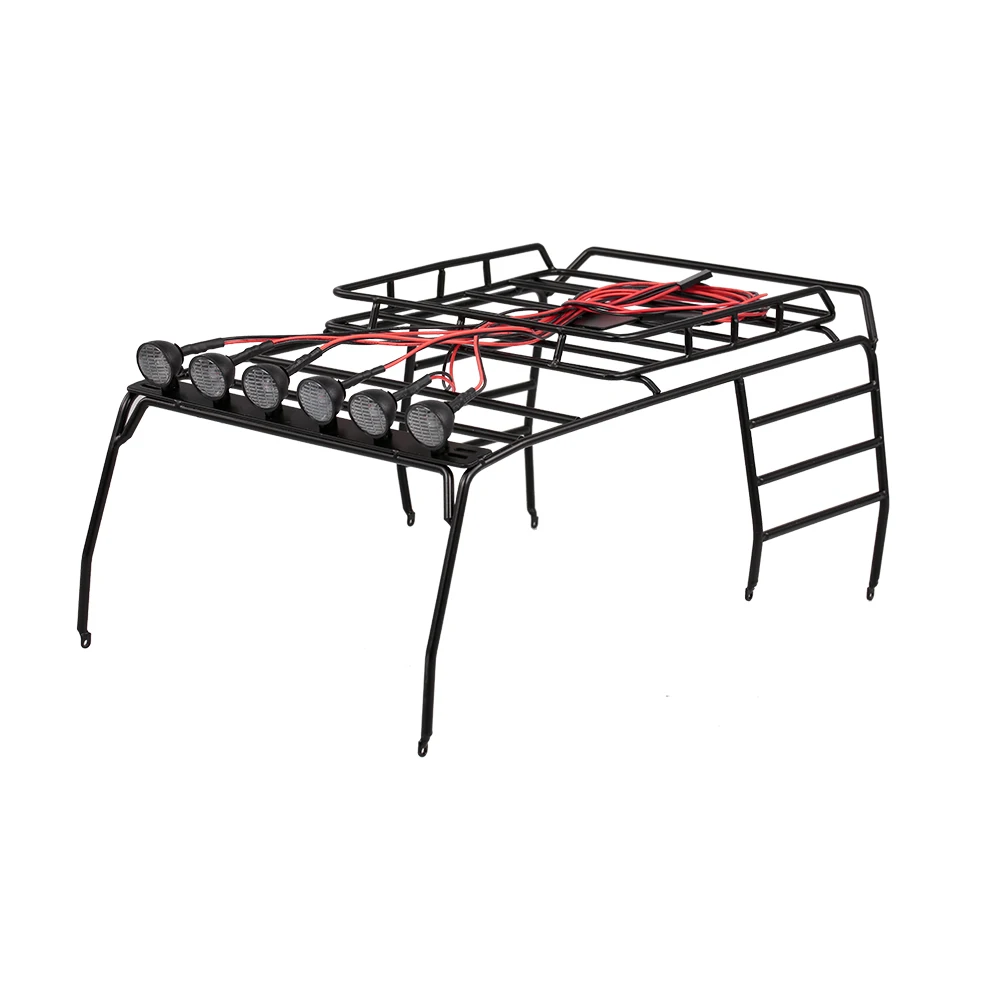 RC Car Metal Roof Luggage Rack 6 White LED Light for 1:10 AXIAL SCX10 D110 D90 Jeep Wrangler RC Crawler Climbing Cars Parts