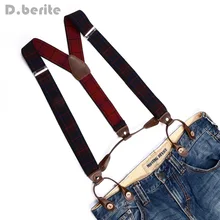 Для мужчин и женщин регулируемые пуговицы стиль взрослых Пояс Эластичные подтяжки унисекс клетчатые подтяжки 3,5 см ширина BD764