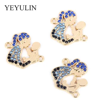 

10pcs Fashion Alloy Gold Color Alloy Blue Bead MOM&Baby Charms Connector For Women DIY Jewelry Making Charm Bracelet Accessories