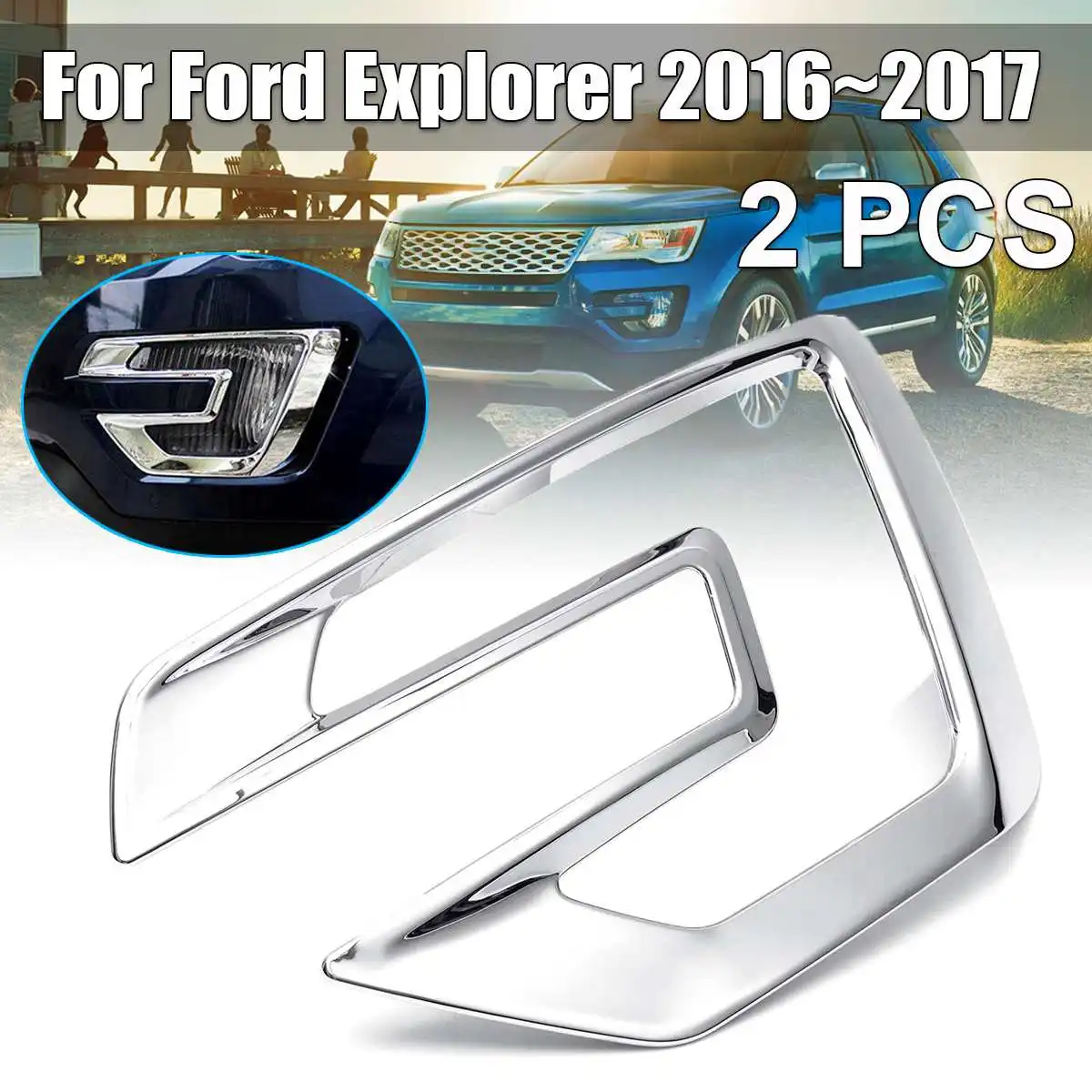 

2Pcs for F ord Explorer 2016-2017 ABS Chromed Accessories Front Fog Light Lamp Trim Molding Garnish Strip Eyebrow Eyelid
