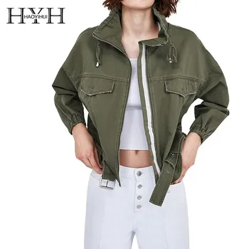 

HYH HAOYIHUI Leisure Time Simplicity Fold Boyfriend Wind Jacket Army Green Work Clothes Loose Coat New Arrival