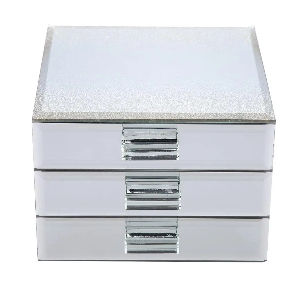 

3 Layers Mirrored Jewelry Box Drawer Girls Earrings Necklace With Mirror Lock Storage Organizer Case Accessories Supplies