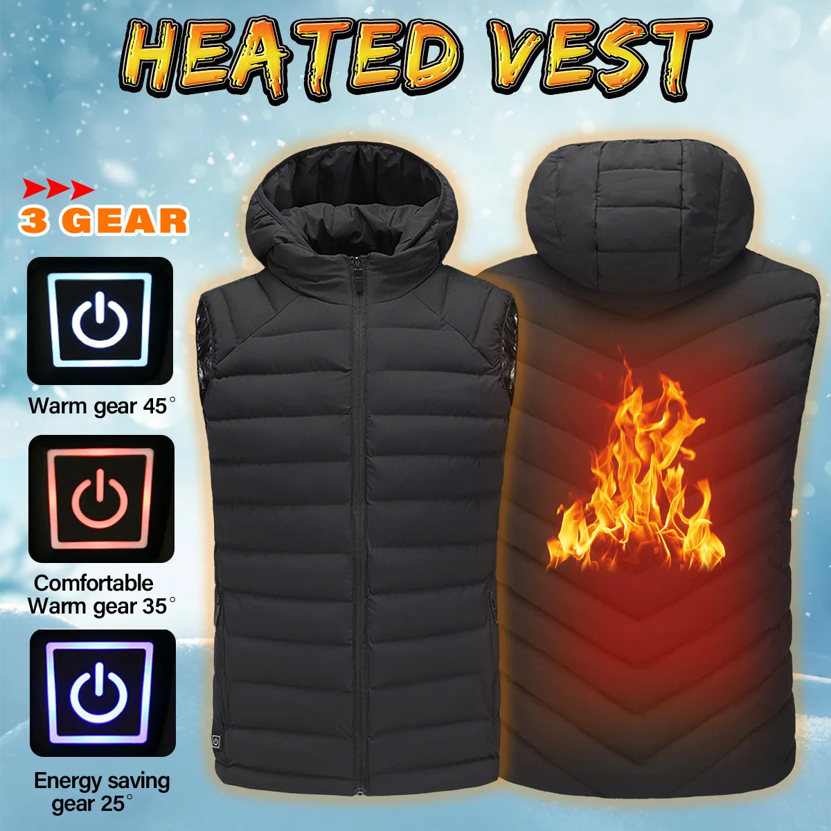 

Safurance Mens Safety Vest Winter Heated Vest USB Hooded Work Jacket Adjustable Temperature Control Safety Work Clothes