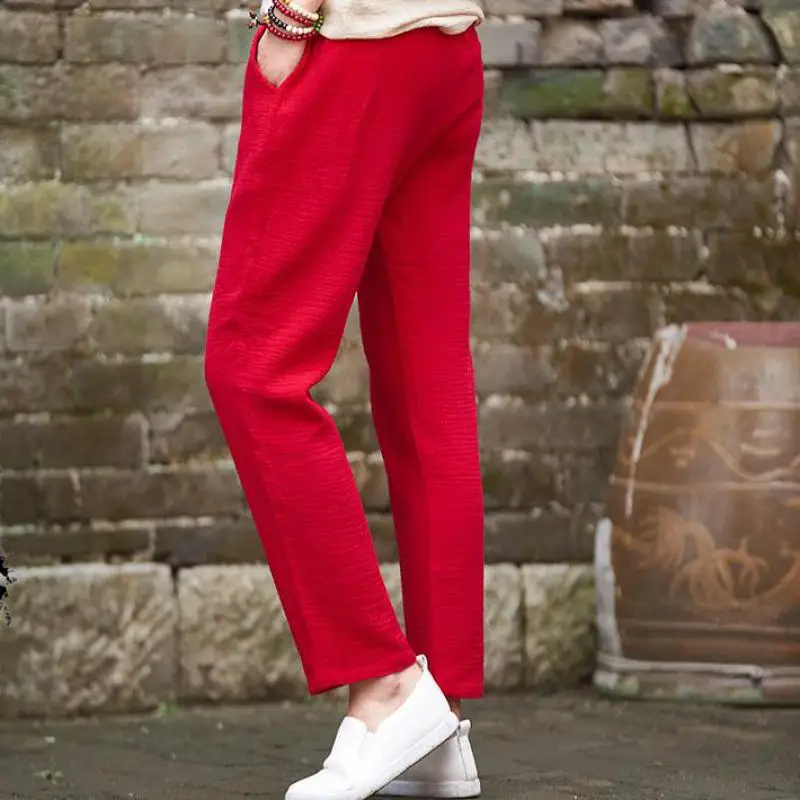 

Spring Summer Cotton And Linen Classic Chinese Style Soft All Match Solid Color Women Pants