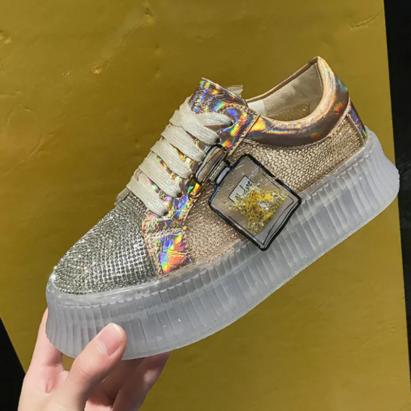 

Spring Summer Breathable Comfortable Platform Shoes Women Flats Transparent Sole Fashion Women's Casual Brand Silver Sneakers