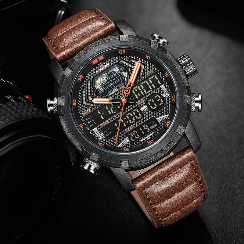  NAVIFORCE Top Luxury Brand Men Analog Digital Leather Sports Watches Mens Army Military Watch Man Q