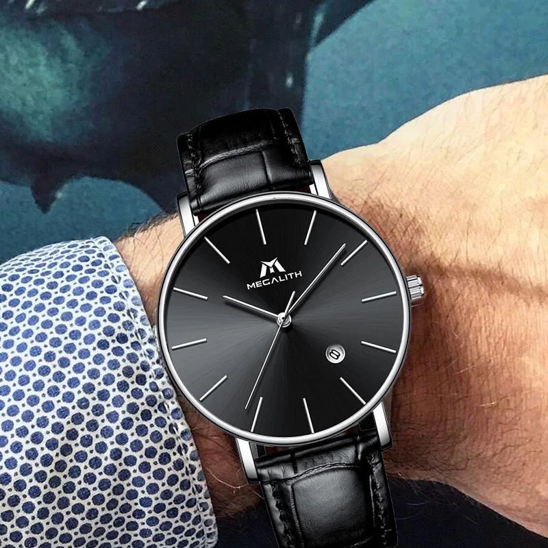 MEGALITH Reloj Hombre мужские часы из натуральной кожи кварцевые кожаные военные