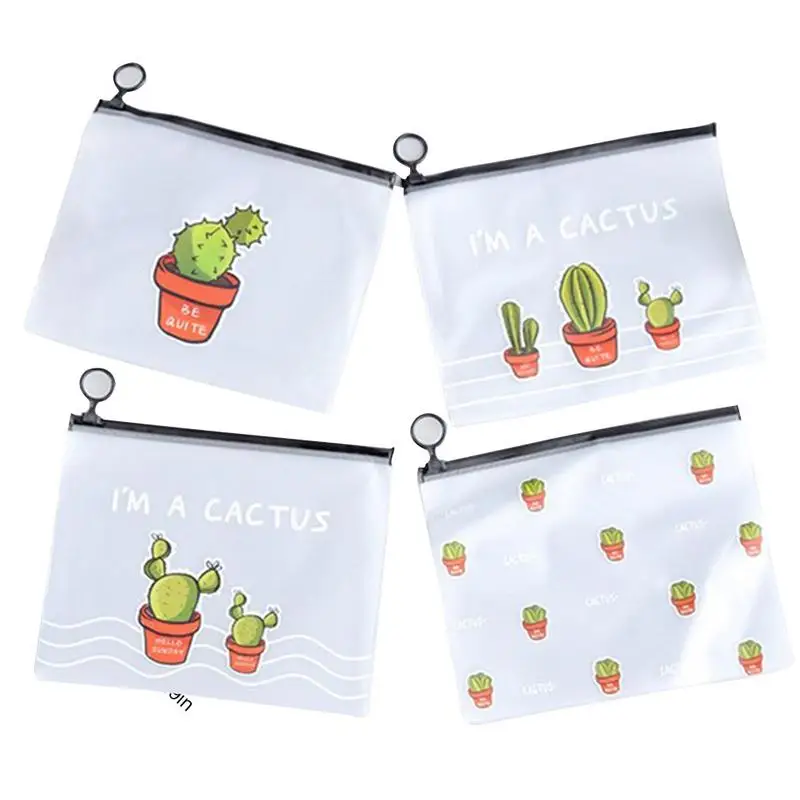 

Storage Pen Bag Korea Creative Student Large Capacity Pencil Bag Ring Edge Bag Small Fresh Transparent Frosted Cactus