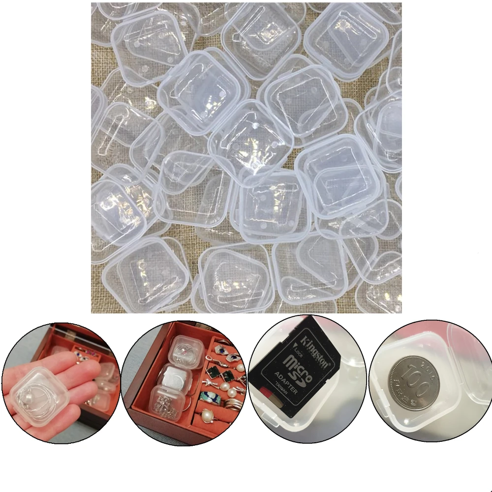 

10Pcs/Set Mini Cute Storage Box 35*35*18mm Transparent Plastic Decorative Small Boxes Jewelry Office Sundries Organization