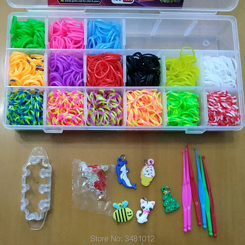 Acheter 1500 pcs Coloré En Caoutchouc Loom Bandes Élastique BRICOLAGE ensemble Boîte Filles Cadeau Tissage Bracelet Outil Kit Enfants Jouets pour Enfants 7 8 10 ans