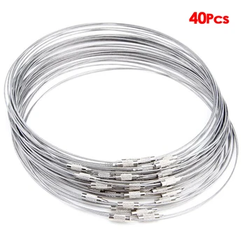 

40 x Collar Metal Chain Necklace Belt Silver Threads 1 mm