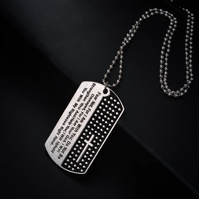 

New Fashion Men Stainless Steel Pendant Necklace Chain Black Bible Lords Prayer Cross Necklace Pendants For Christian Jewelry