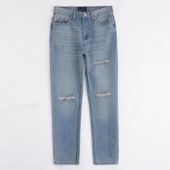 

Vintage Streetwear Frayed Holes Jeans High Waist Retro Denim Straight Pants