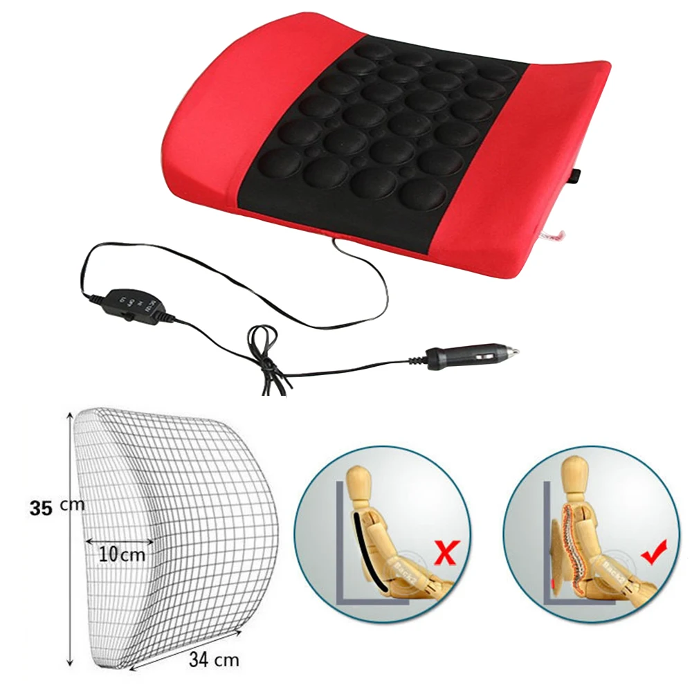 DC12V Electric Vibration Car Massager Waist Pillow Pain Relief Car Seat Back Lumbar Support
