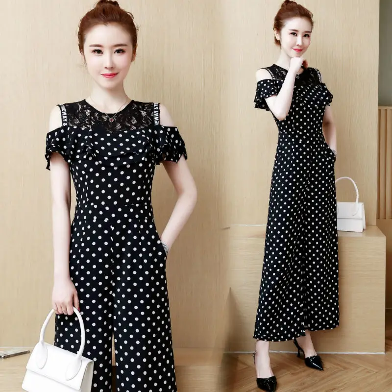 Jumpsuits women's clothing tall waist summer new Korean fashion strapless jumpsuit dot print casual vestidos black outfit jumper
