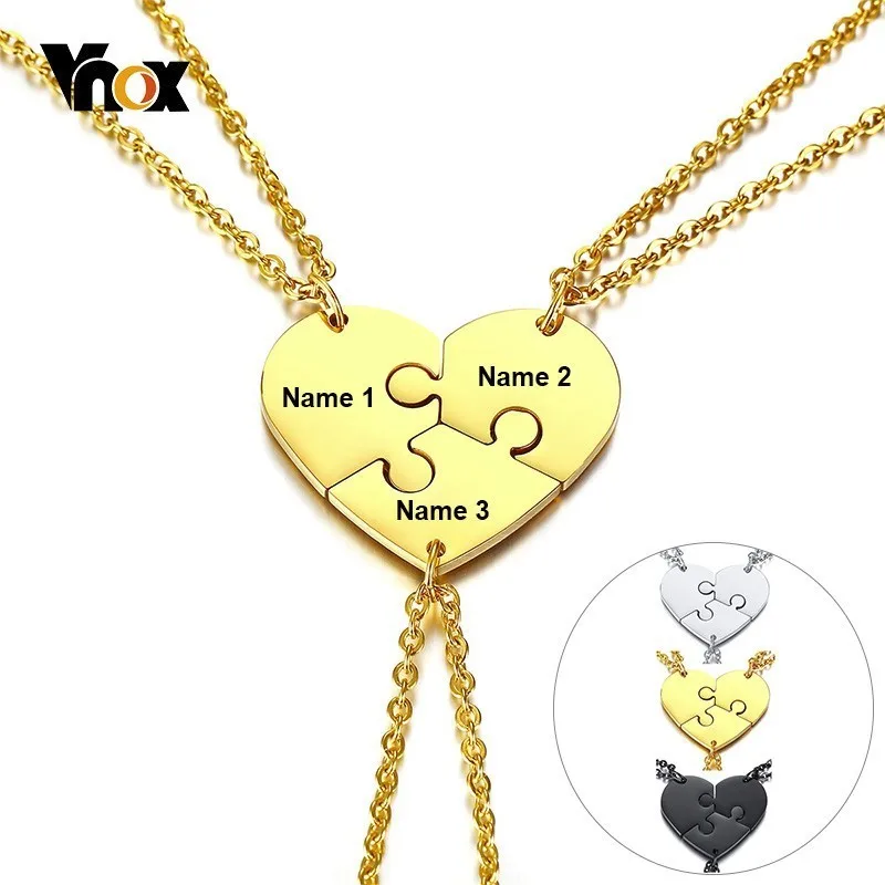 

Vnox Set of 3 Stainless Steel Best Friends Forever BFF Necklace Puzzle Friendship Pendant Free Custom Name Women Men Gift