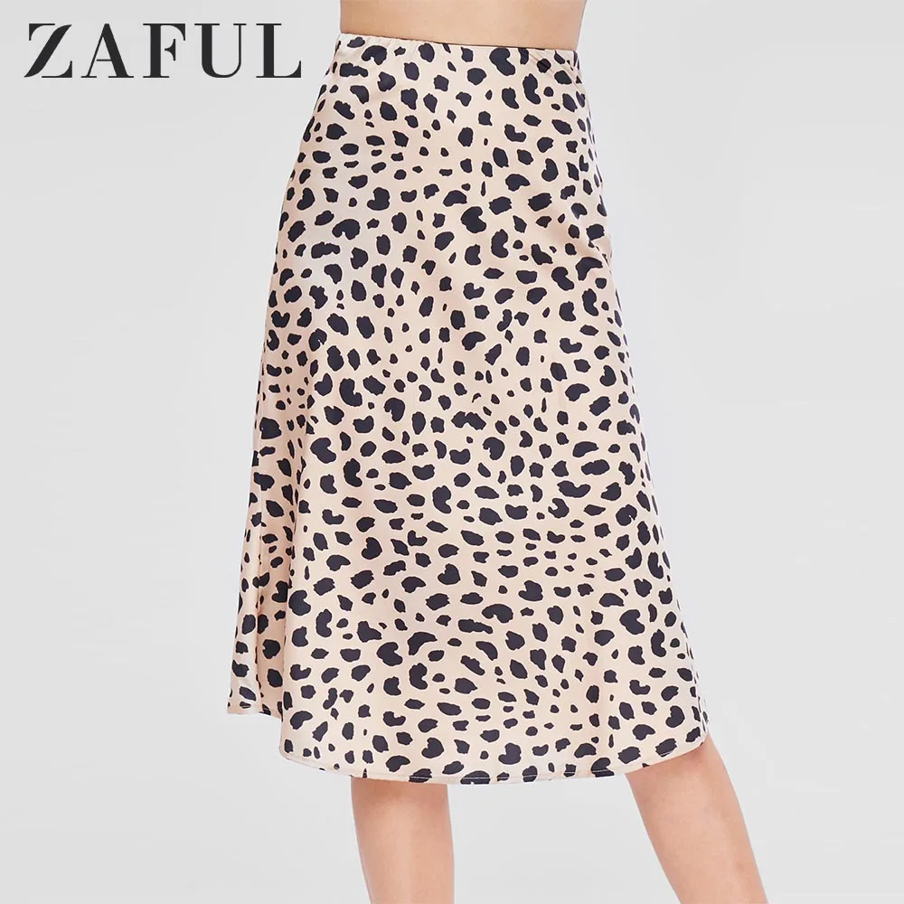 

ZAFUL Leopard Pattern A Line Skirt Mid-Calf Daily Leisure Sexy Skirts Elastic Waist Summer Clothes 2019 Streetwear Bottom