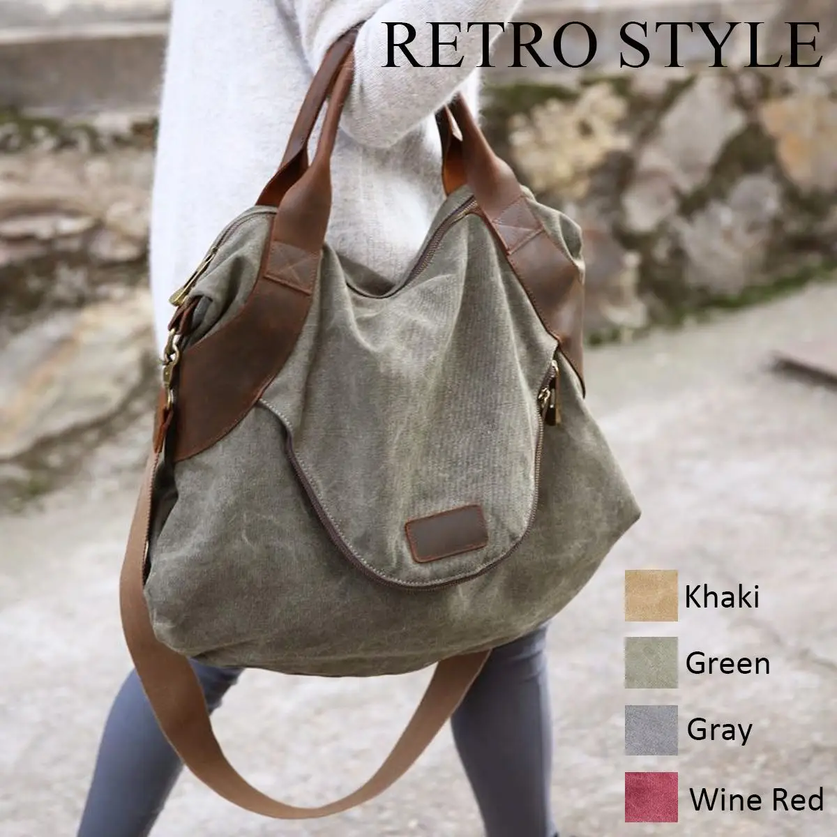 

Large Pockets Casual Tote Women's Handbag Shoulder Handbags Canvas Leather Capacity Bags For Women