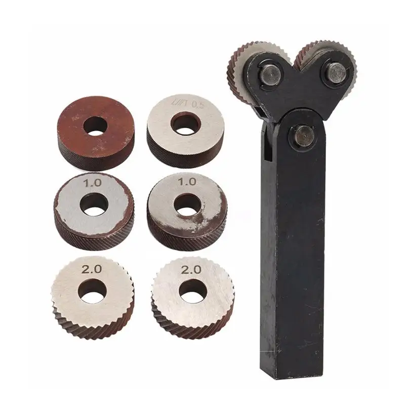 7Pcs Steel Knurling Tool Set Dual Wheels Pitch Straight Linear Knurl