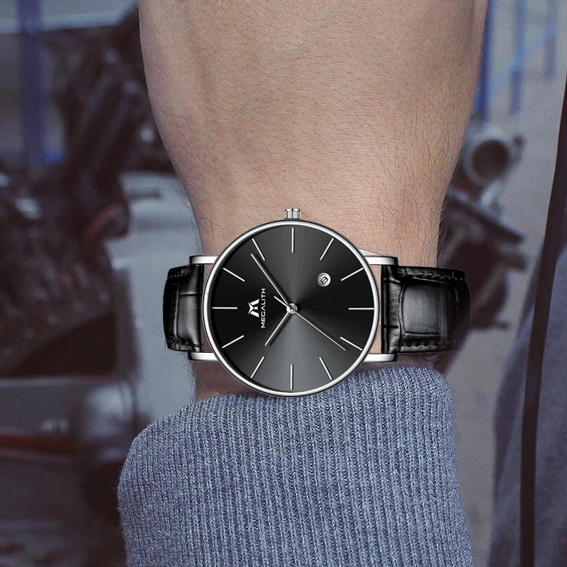 MEGALITH Reloj Hombre мужские часы из натуральной кожи кварцевые кожаные военные