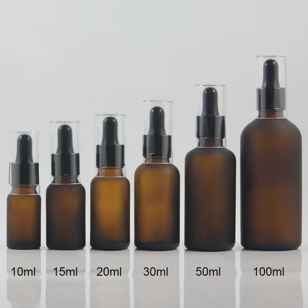 

New Design Frosted Amber 10ml Small Portable Glass Dropper Bottle For Essential Oil With Transparent Lid Wholesale