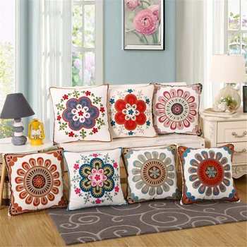 

Embroidery Mandala Soft Cotton Linen Cushion Covers 45 x 45 cm Vintage Pillowcase For Sofa Home Decoration Pillow Case -01