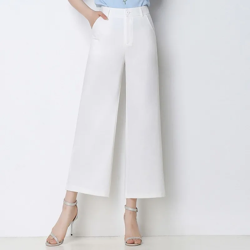 

2019 Fashion Spring Summer Wide Leg Pants Women High Waist Solid Color Loose Pants Elegant Office Ladies Trousers