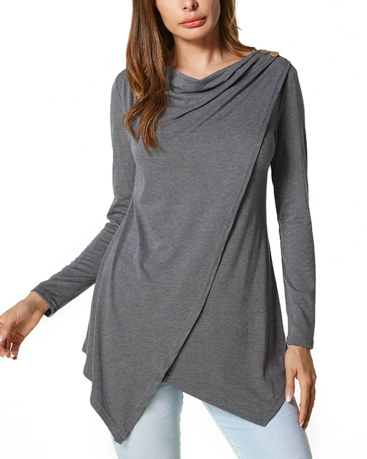 

Pullover Blouse Shirts Women 2020 ZANZEA Spring Autumn Casual Loose Irregular Button Tops Solid Round Neck Long Sleeve Shirts
