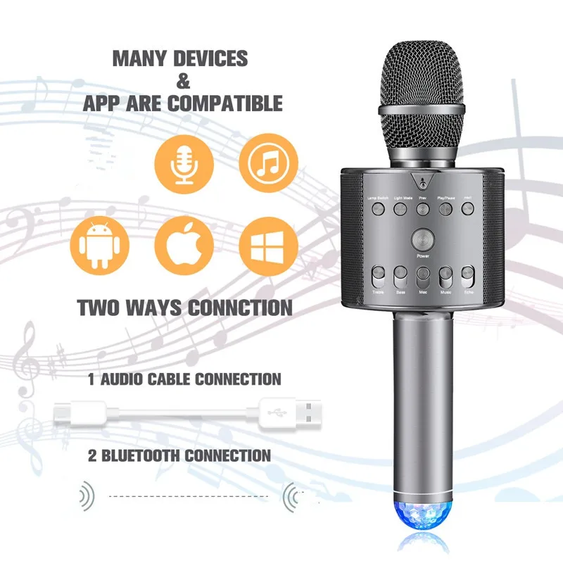 

Portable Flash LED Light KTV Speaker Mini Home Mic Handheld Wireless Karaoke Bluetooth Microphone Fashion for Android IOS PC