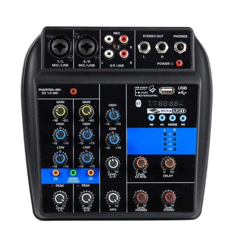 

VODOOL S-1 4 Channel Bluetooth Mixing Console Bluetooth USB Record Computer Player Digital Audio Mixer +48V Phantom Power Supply