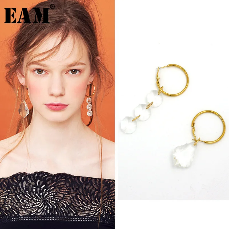 

WKOUD EAM Jewelry / 2019 New Fashion Temperament Asymmetrical transparent crystal earrings Women's Accessories S#R1234